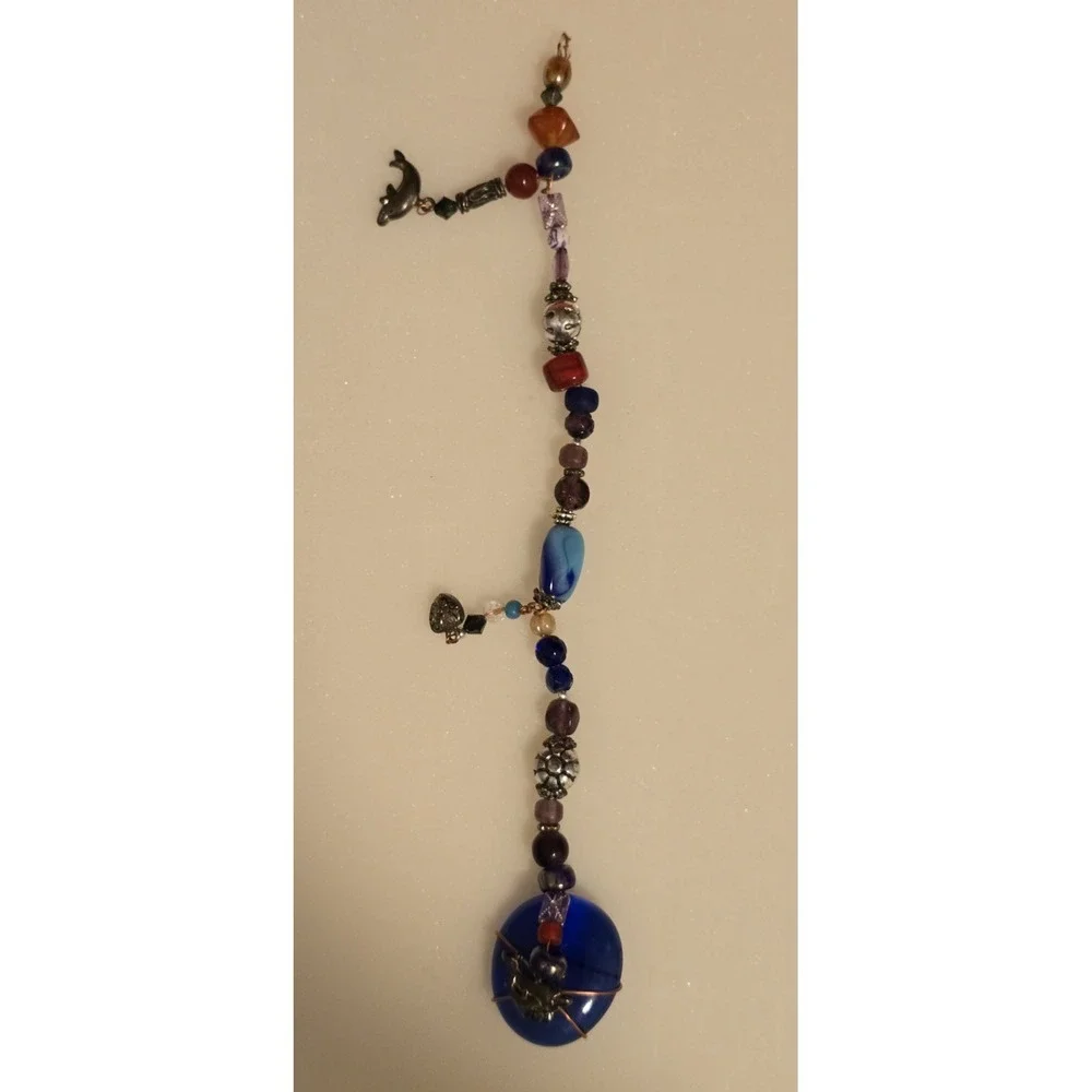 VTG Hand Wired Copper Glass Metal Beaded Stones Charm Bracelet Womens 9.5